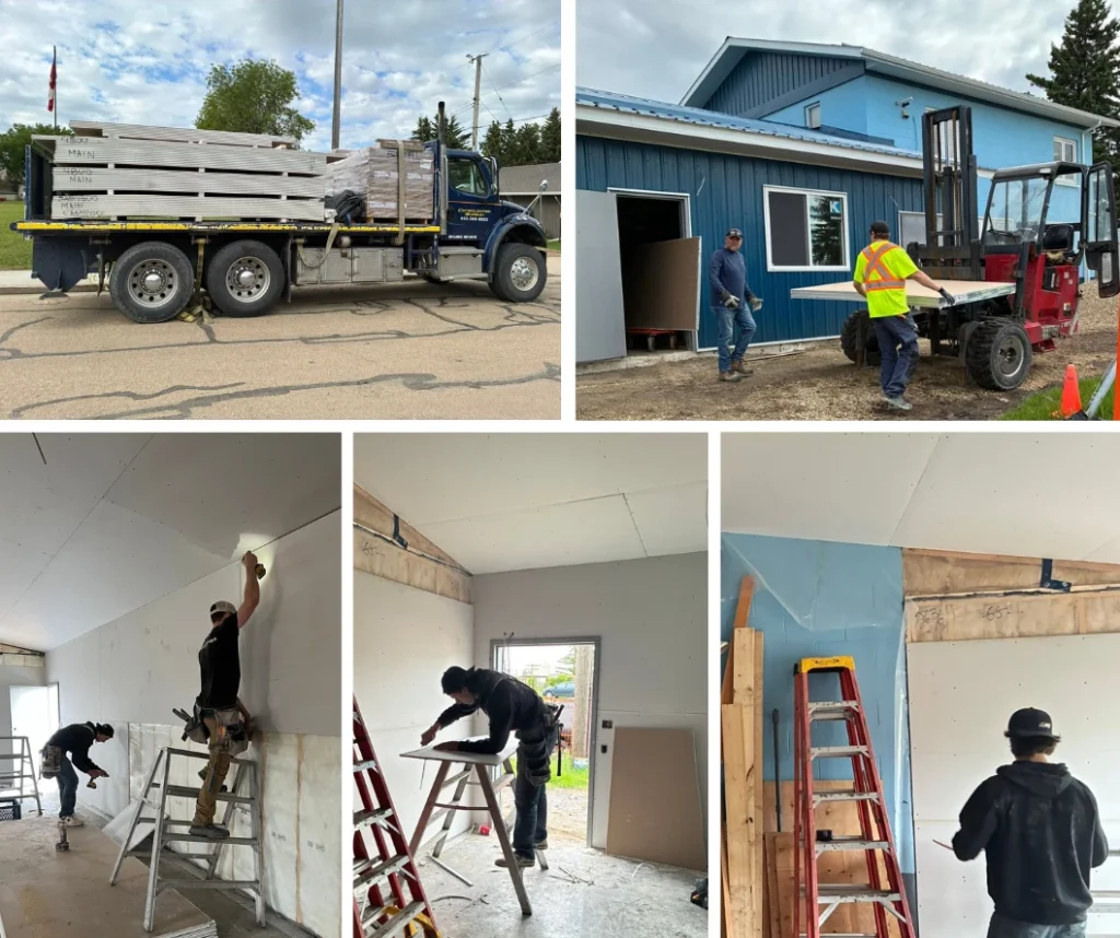 Interior of the Battle River Lending Place Under One Roof project showing newly installed drywall completed by Rayz Gyproc Service in Camrose, Alberta.